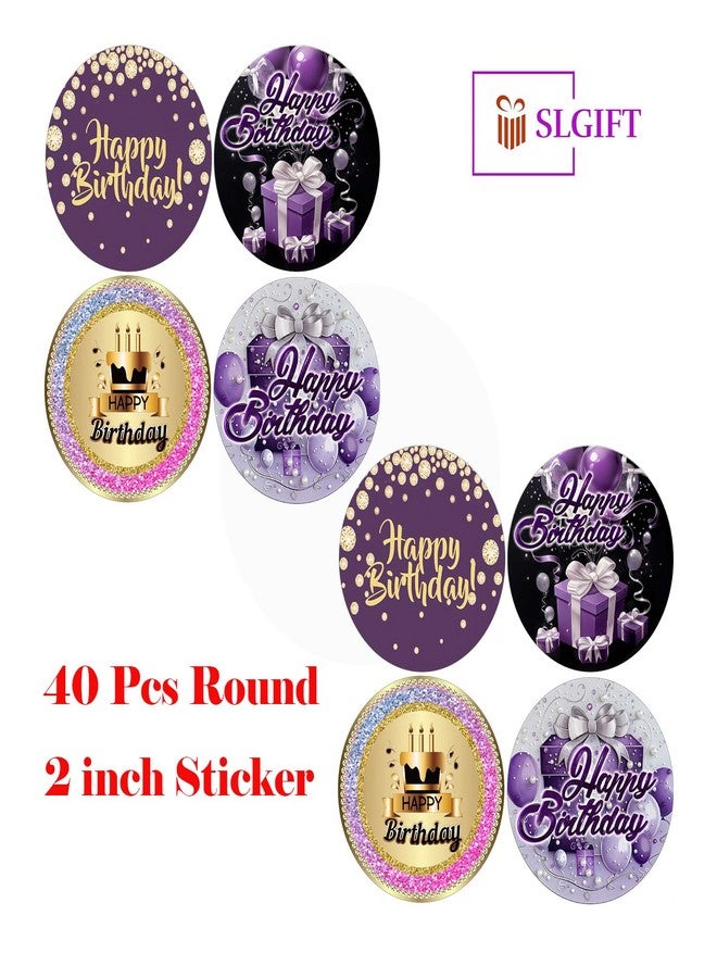 SLGIFT Vinyl Happy Birthday Theme Sticker, Self-Adhesive Vinyl Stickers, 40 Pieces, 2 x 2 Inches Round Sticker, 4 Unique Designs, R105 - Image 4